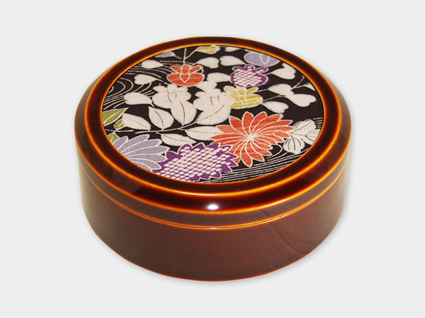 飛騨春慶塗 伝統工芸品 丸布張小箱 5寸 古布 1