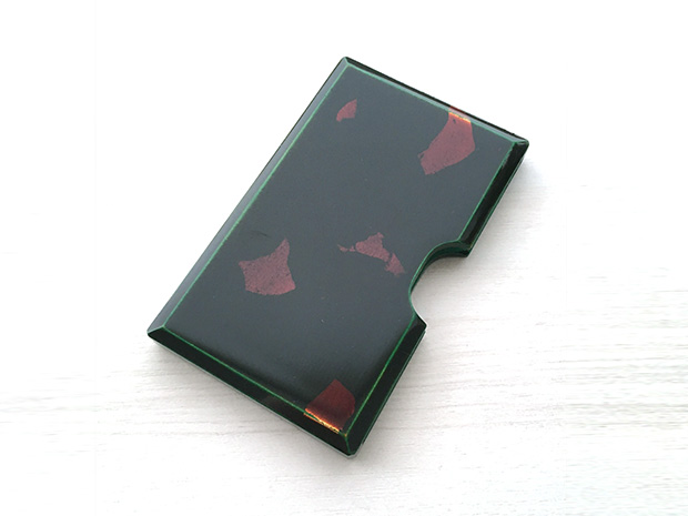 飛騨春慶塗 伝統工芸品 カード・名刺ケース 緑　銀箔 1