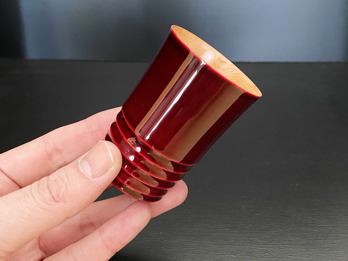 飛騨春慶塗 伝統工芸品 ショットグラスB 紅 （ライン） 2