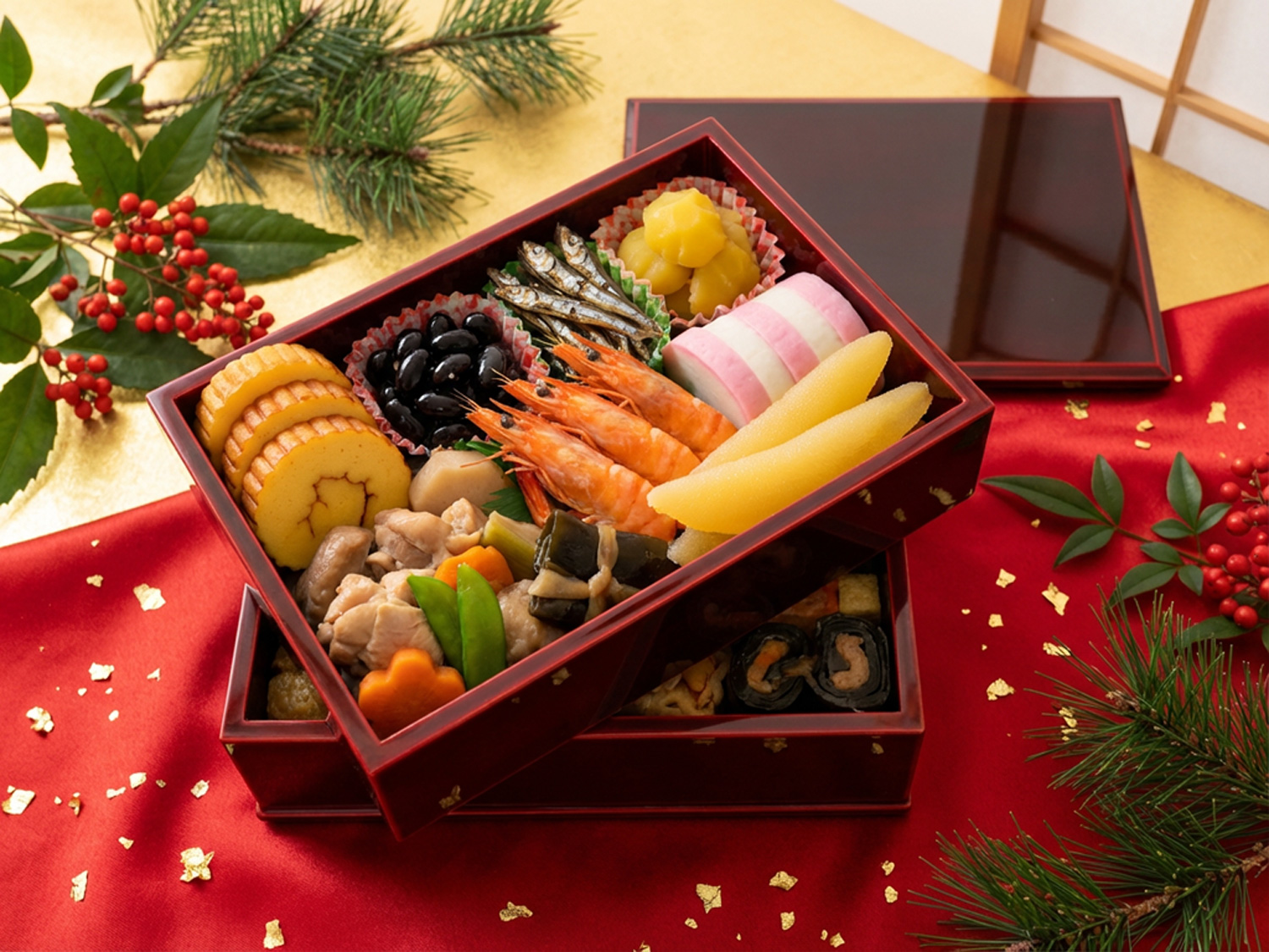 飛騨春慶塗 伝統工芸品 長手二段重 紅（重箱） 2